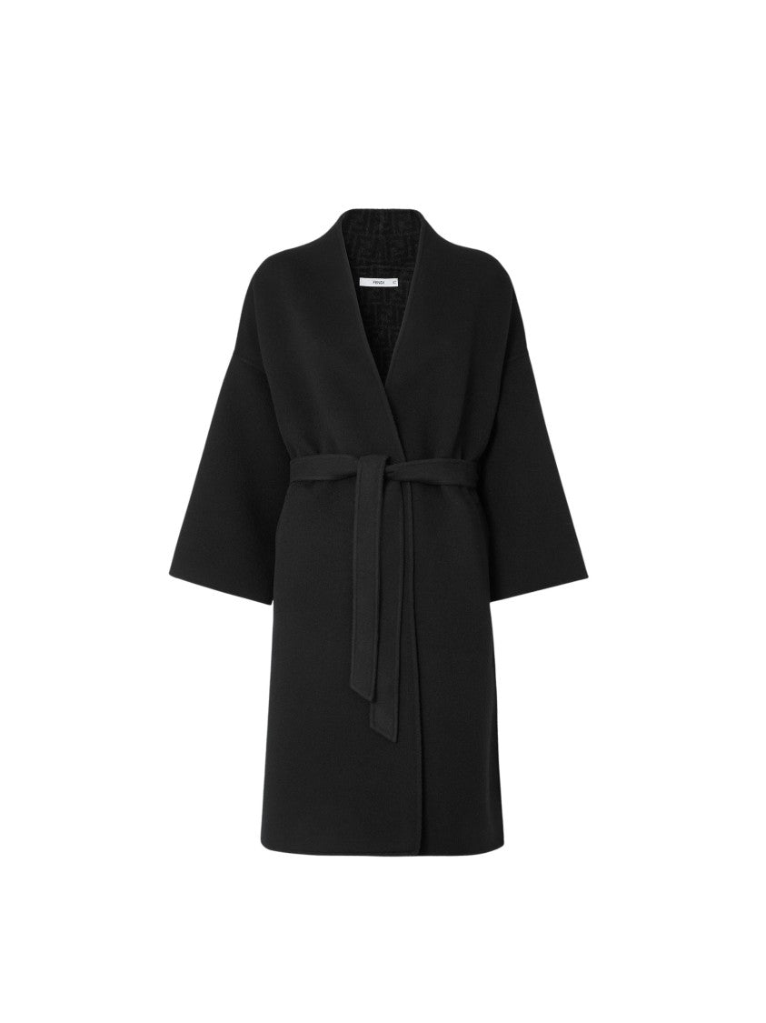 Fendi Kimono-Inspired Midi Coat With Deep Side Slits And Matching Belt