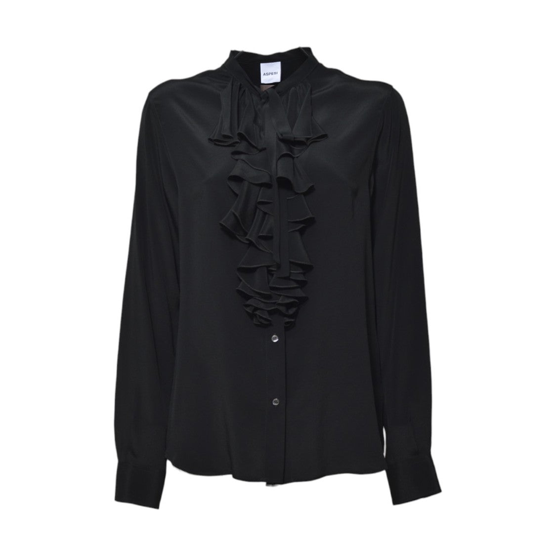 Aspesi Black Crepe De Chine Blouse With Ruffles