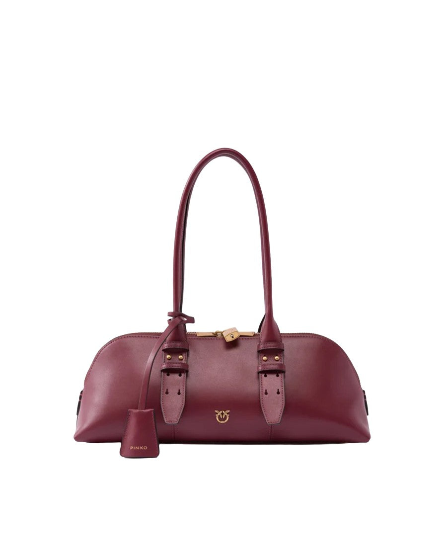Pinko Deep Red Escape Leather Large Bowling Bag