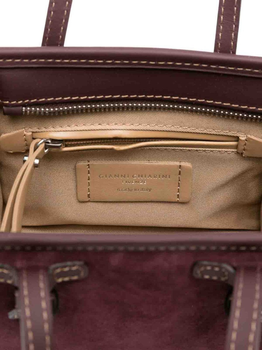 Gianni Chiarini Structured Burgundy Suede Handbag With Detachable Strap