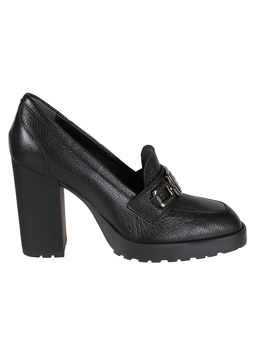 Hogan H623 Black Leather Loafers With Chunky Heel