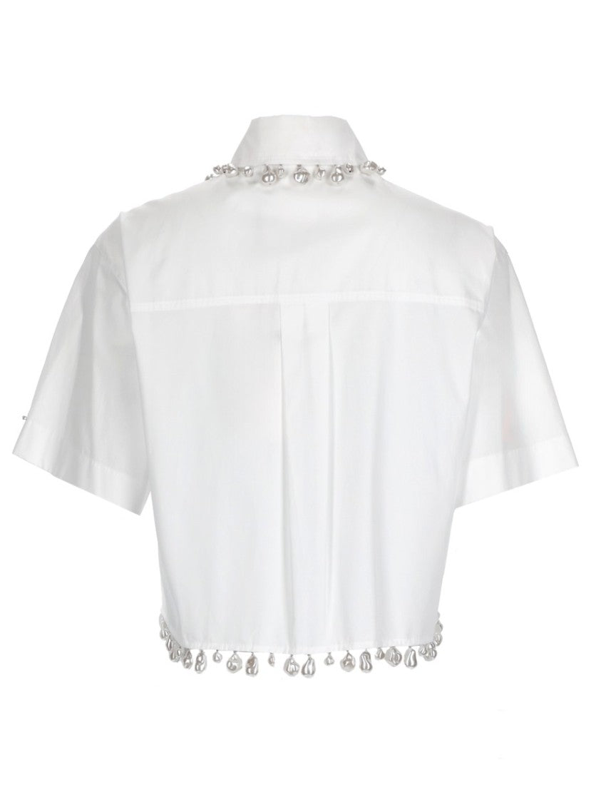 Sportmax Cognac Embellished Cropped Boxy Cotton Shirt