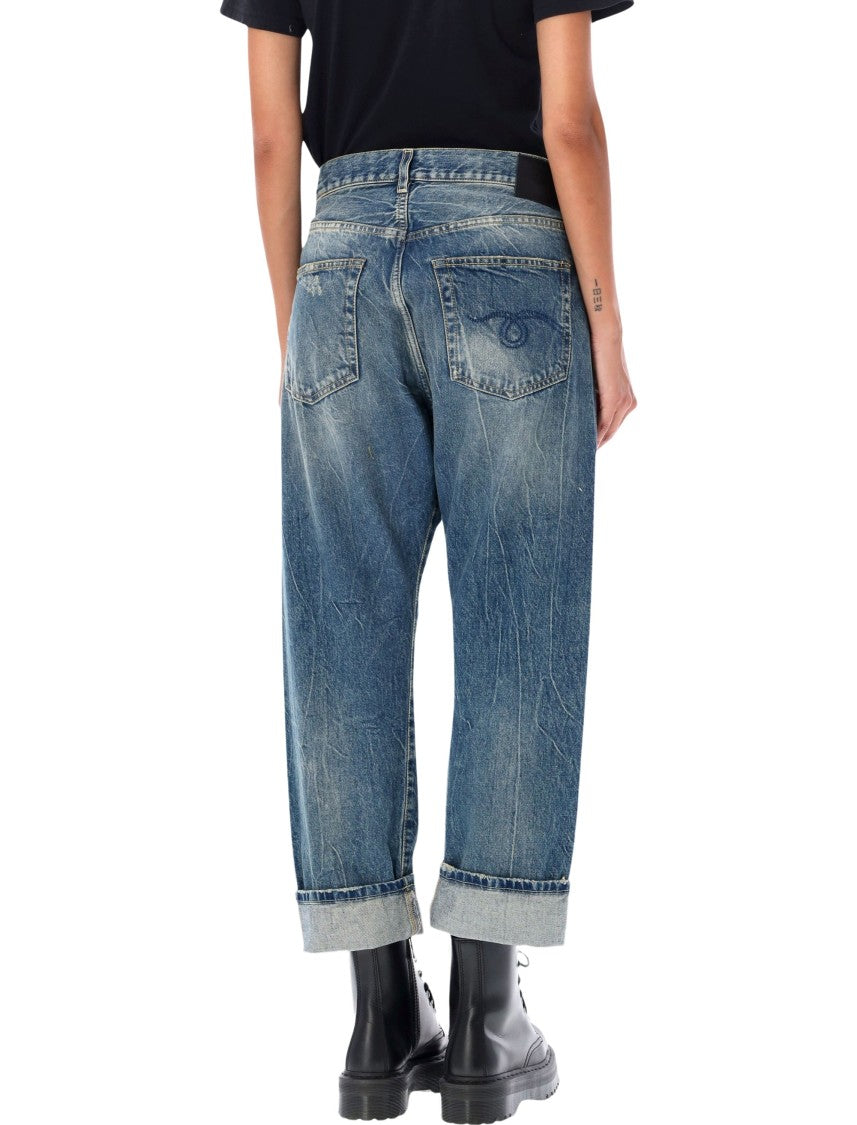 R13 Crossover Waist Distressed Jeans