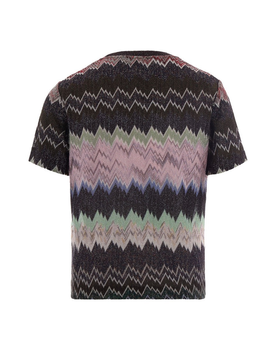 Missoni Viscose Lamé Crew-Neck T-Shirt With Irregular Zigzag