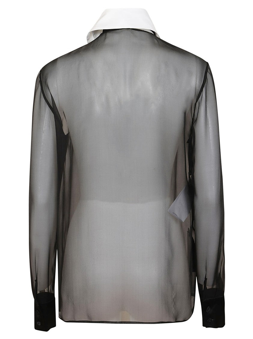 Alberta Ferretti Silk Blouse With Ruffled Front And Classic Collar