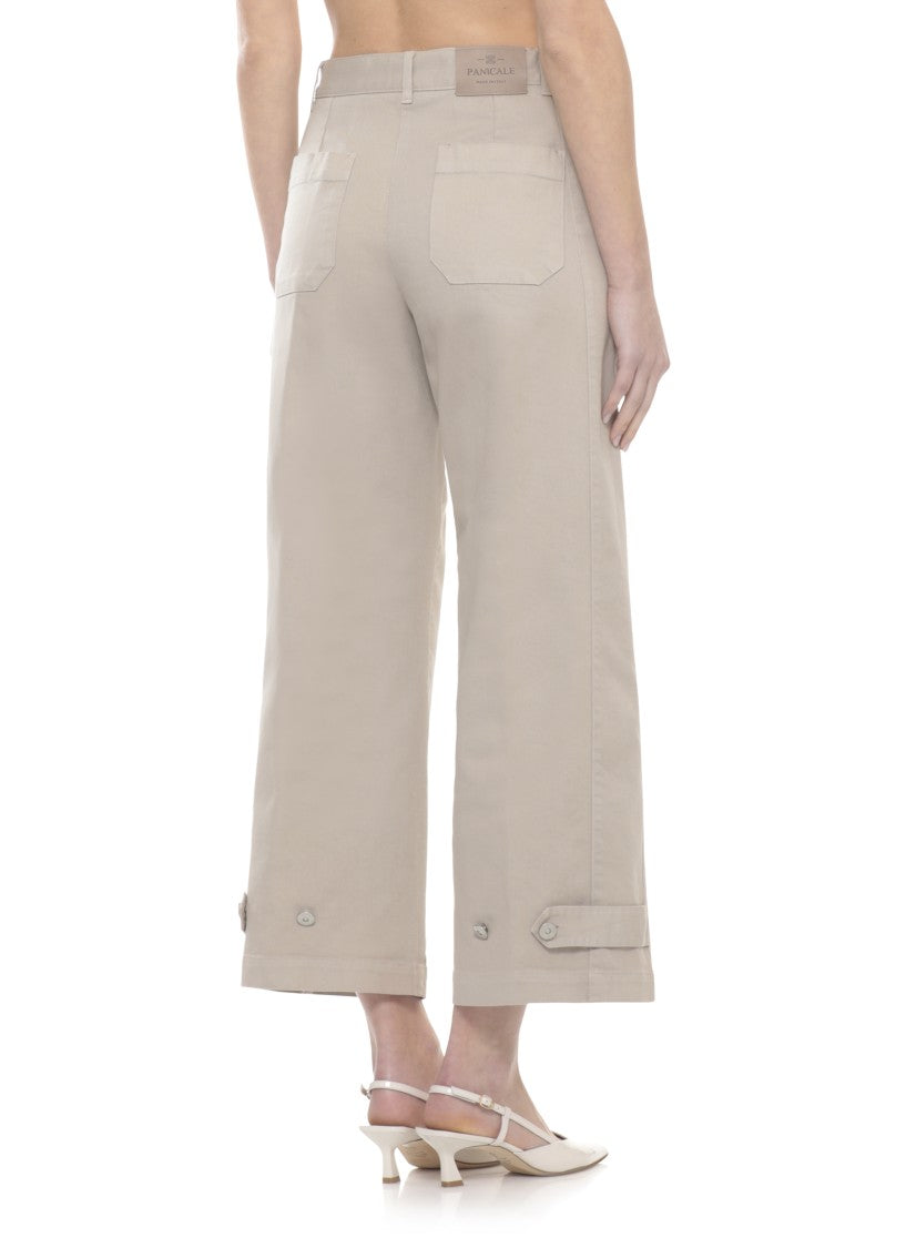 Panicale Beige Cotton Embellished Straight-Leg Pants