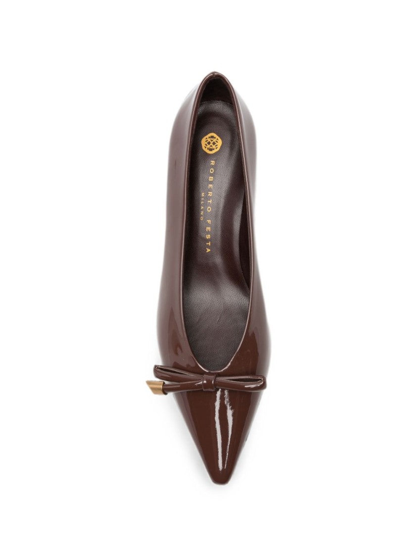 Roberto Festa Patent Leather Kitten Heel Pumps - Brown