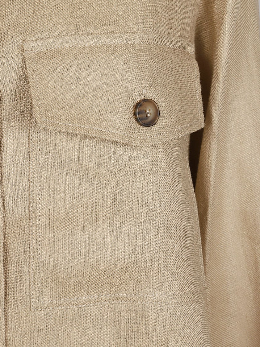 Max Mara Relaxed Fit Linen Jacket With Classic Collar And Flap Pockets