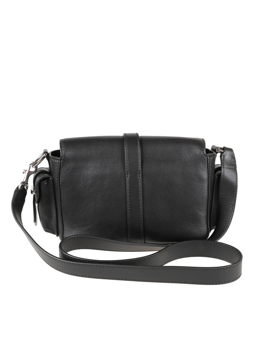 Hogan Rectangular Black Leather Shoulder Bag With Flap Closure