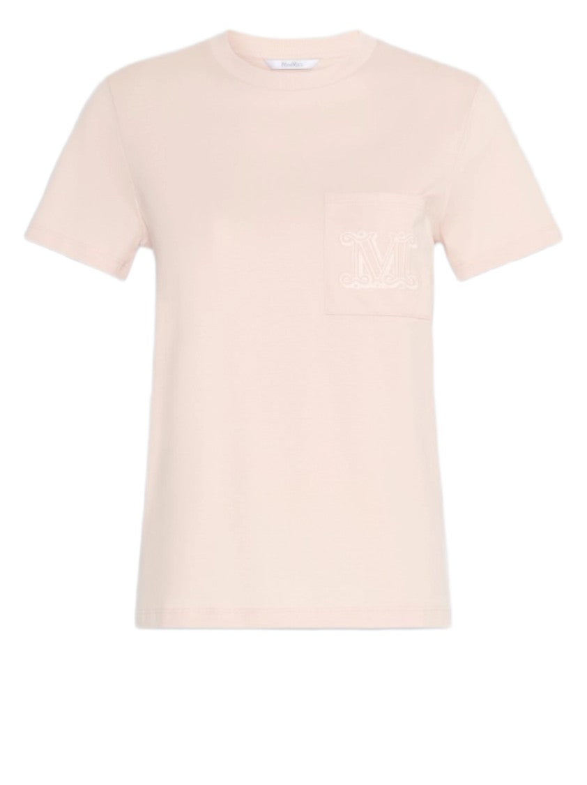 Max Mara Short-Sleeve Light Pink T-Shirt With Embroidered Monogram