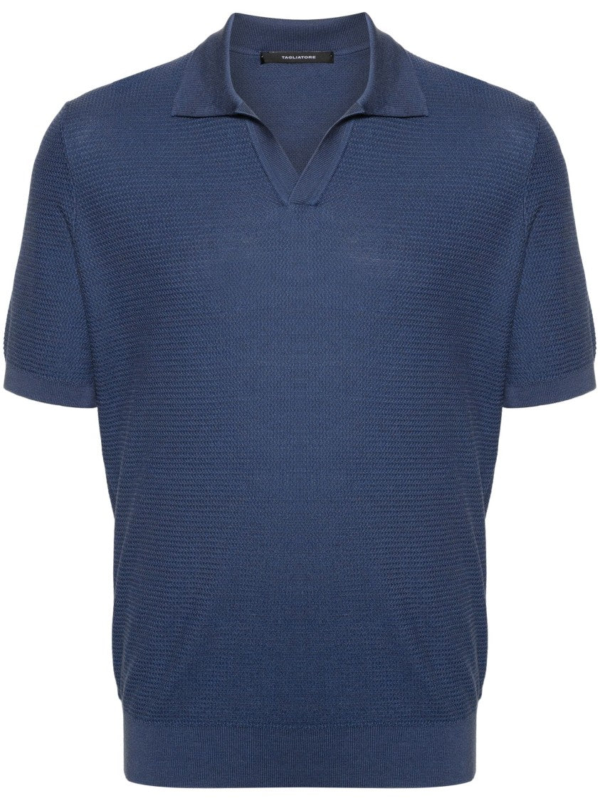 Tagliatore Textured Knit Short Sleeve Polo Shirt