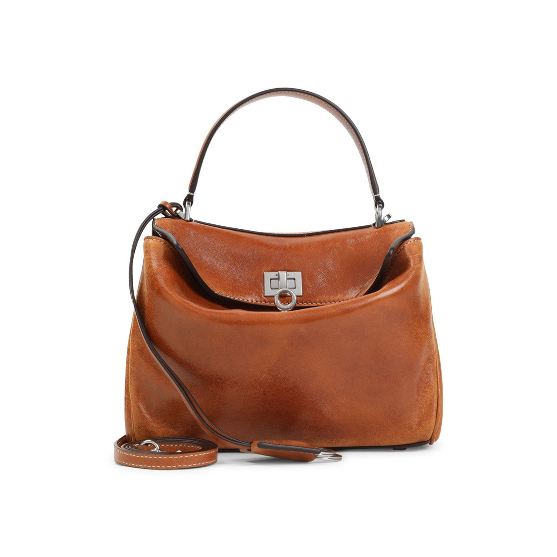 Balenciaga Brown Lamb Leather Shoulder Bag With Turn-Lock Closure