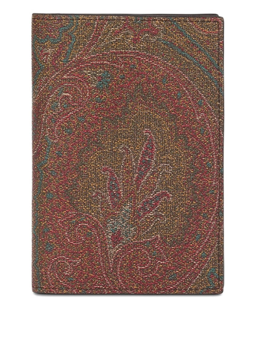 Etro Brown Paisley Pattern Leather Passport Holder