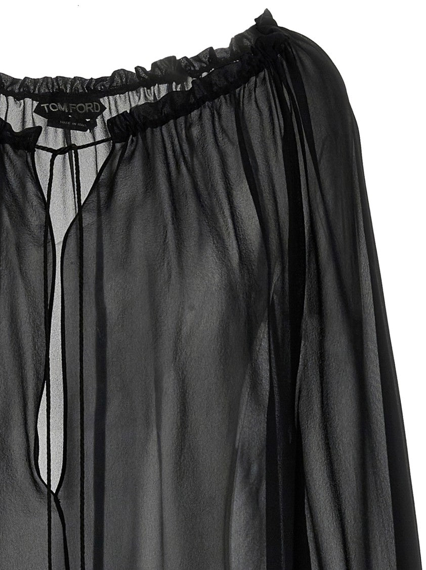 Tom Ford Flowy Silk Georgette Blouse With Adjustable Drawstring