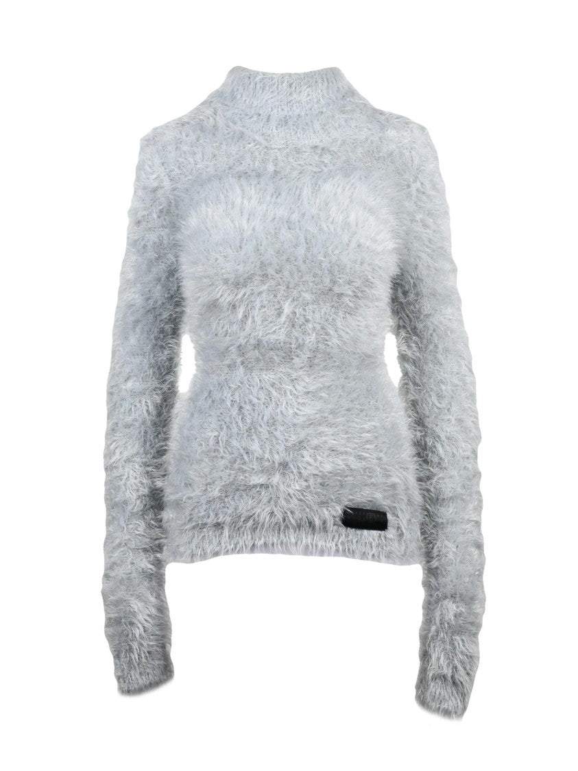 Mm6 By Maison Margiela Long High Neck Knit Top With Textured Finish