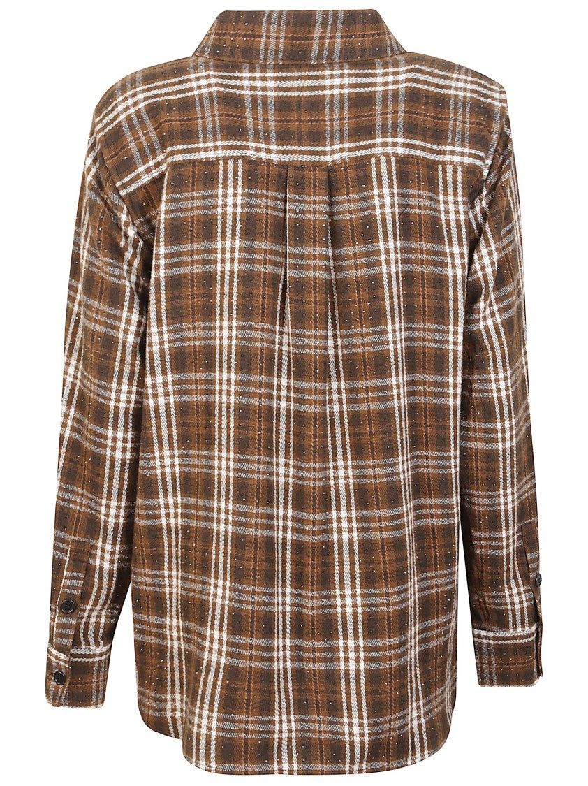 P.A.R.O.S.H. Brown Check Cotton Shirt With Rhinestone Embellishments