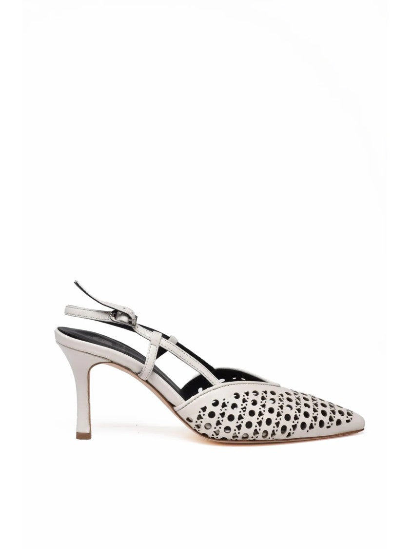 L'arianna White Cut-Out Pointed Toe Leather Heels