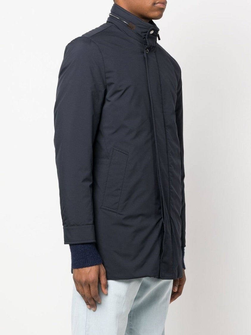 Moorer High Neck Navy Blue Virgin Wool Parka