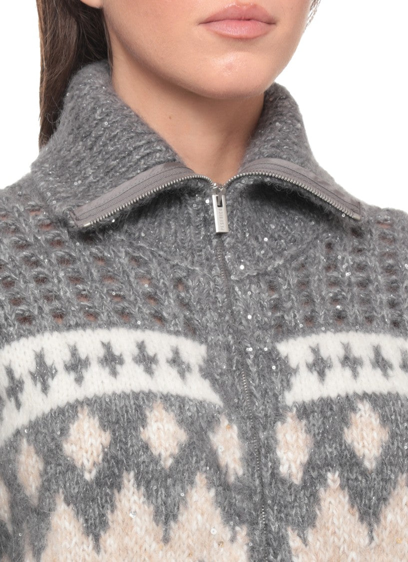 Peserico Perforated Knit Sweater With Sequins And Geometric Fantasy