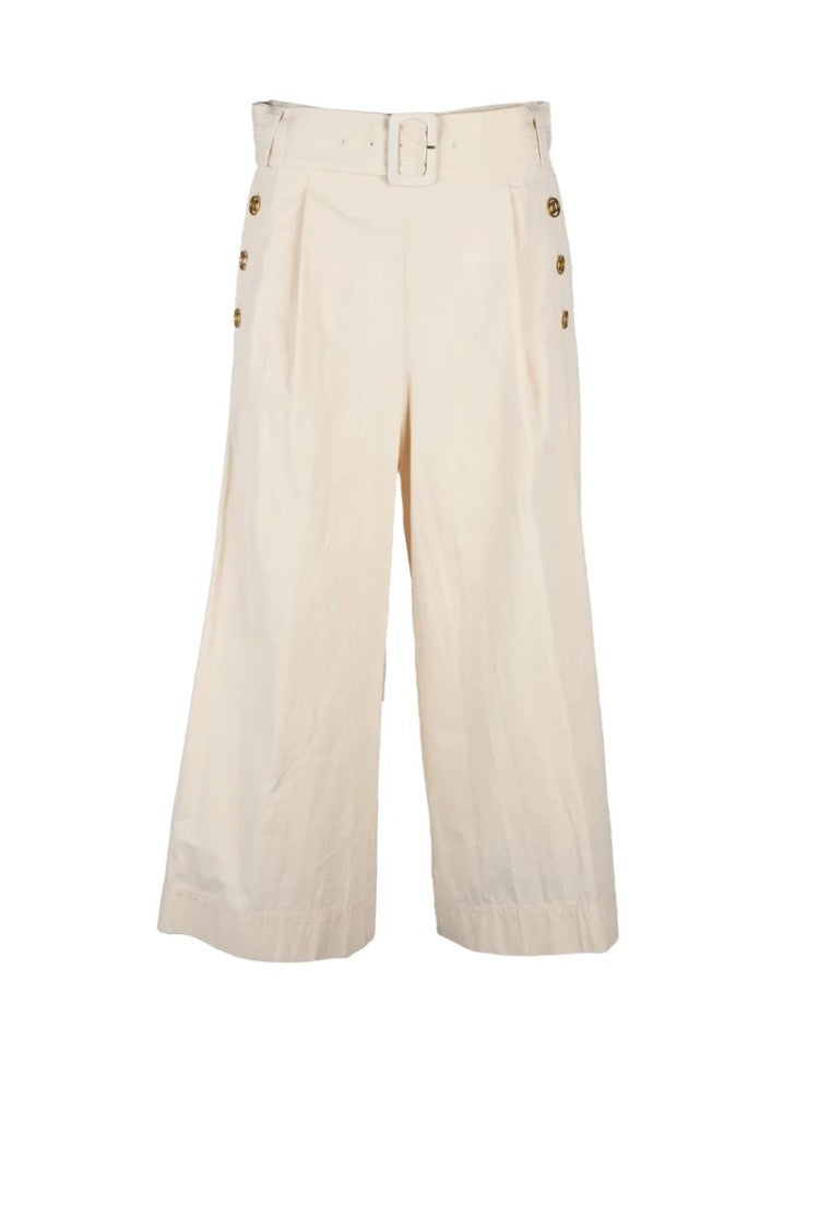 Twin-Set Cropped Wide Leg Trousers - White