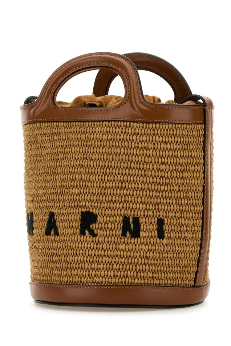 Marni Two-Tone Leather And Raffia Tropicalia Bucket Bag
