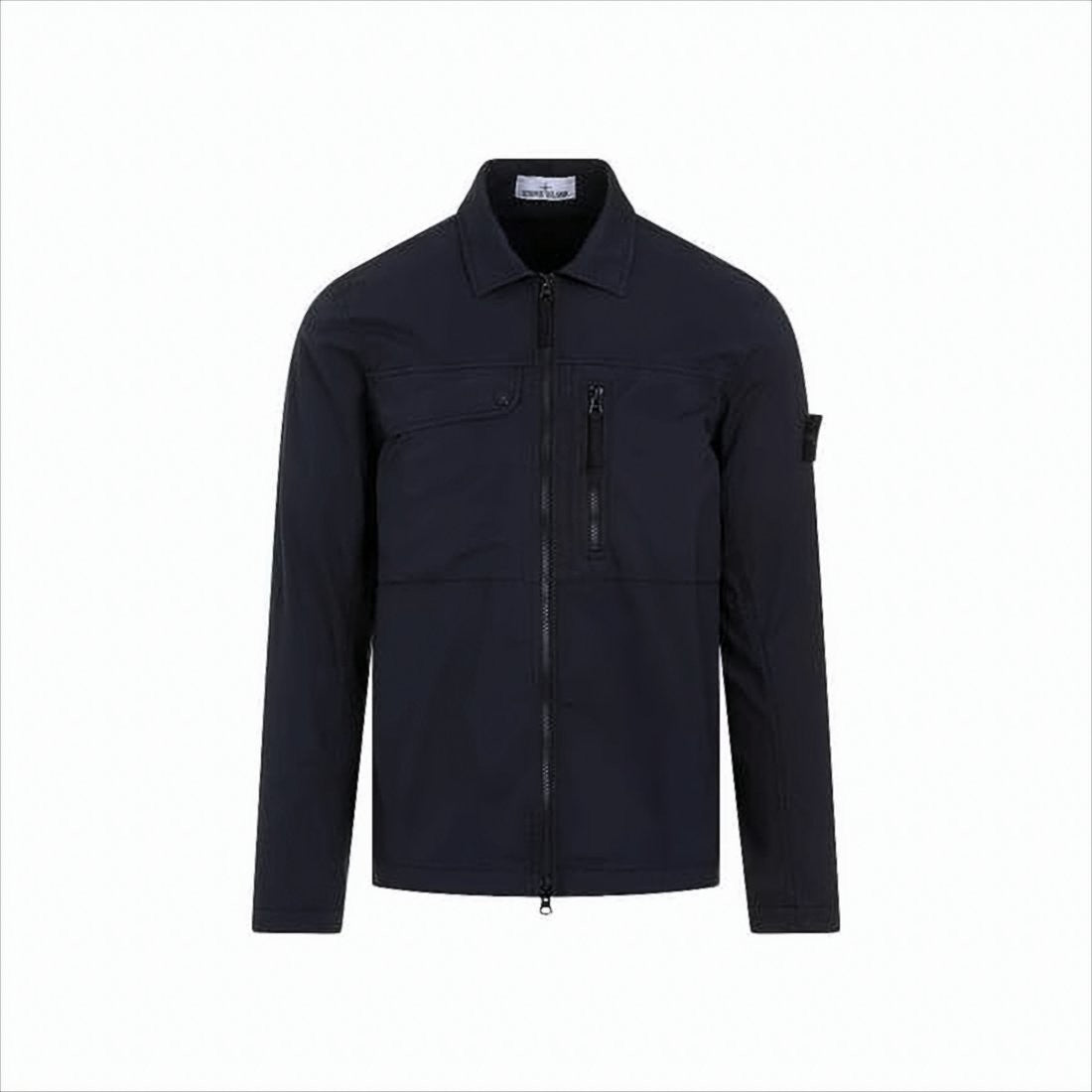 Stone Island Structured Blue Jacket With Front Zipper Closure