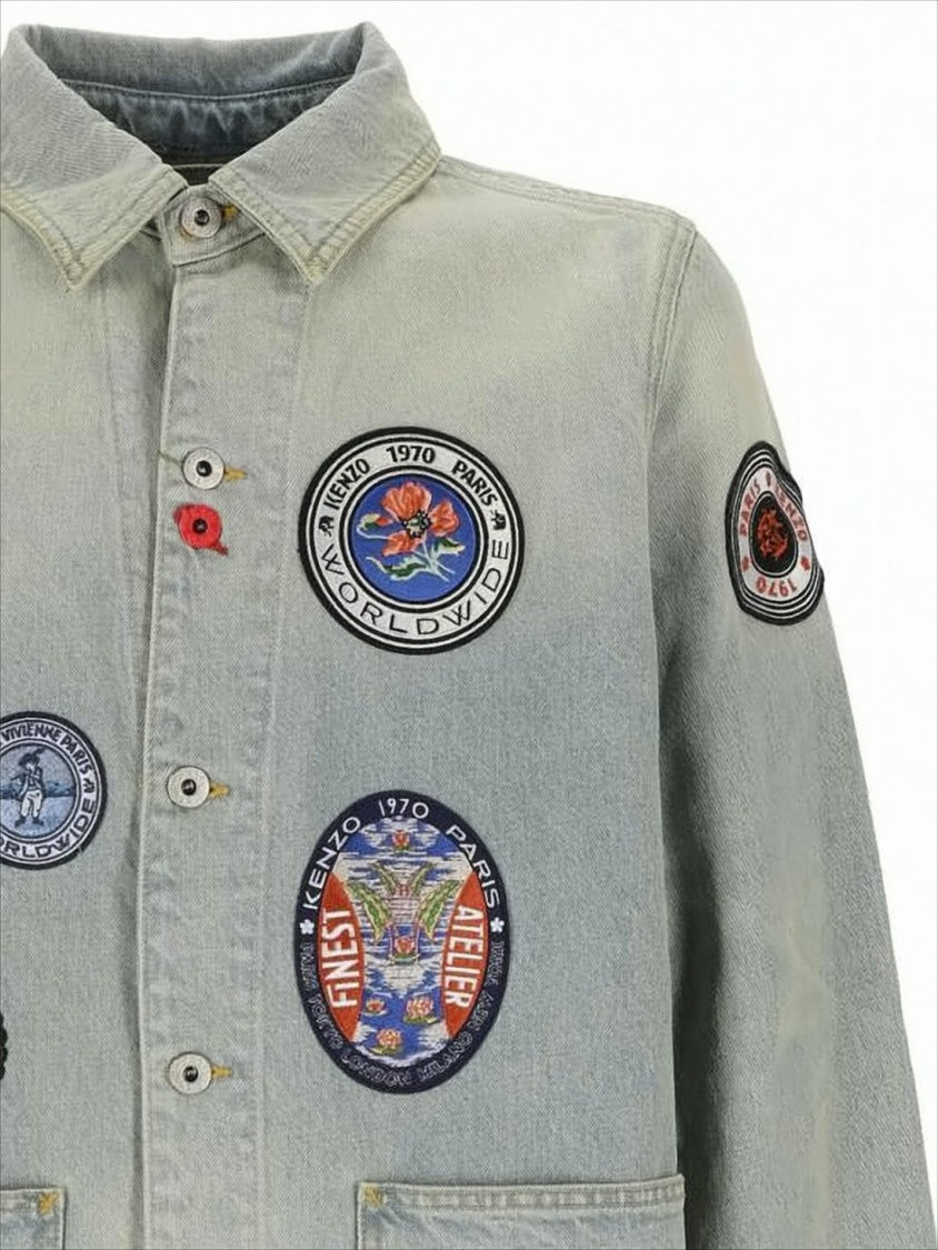 Kenzo Faded Denim Jacket With Colorful Embroidery
