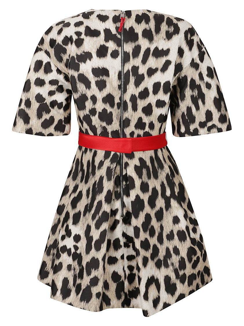 Givenchy Structured Dress With Bold Leopard Print And Satin Belt