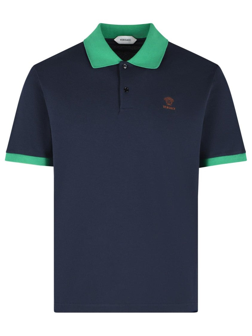 Versace Dark Navy Cotton Polo Shirt