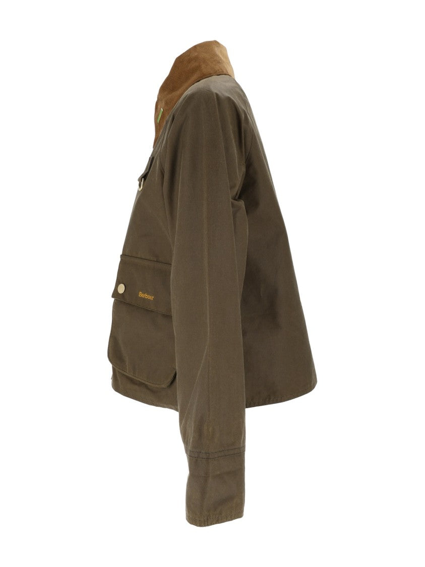 Barbour Modern Spey Cropped Corduroy-Collar Waxed Cotton Jacket