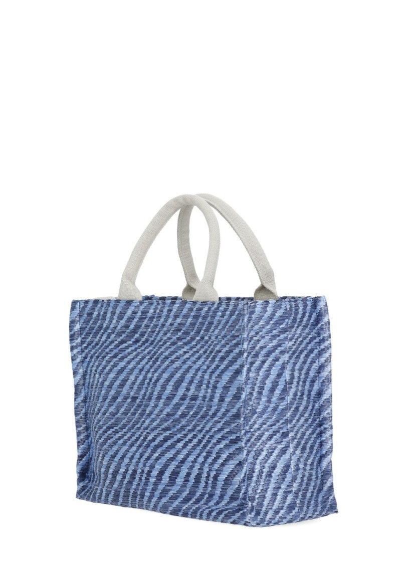 Marni Textured Blue Shopping Bag With Contrasting Embroidered Logo