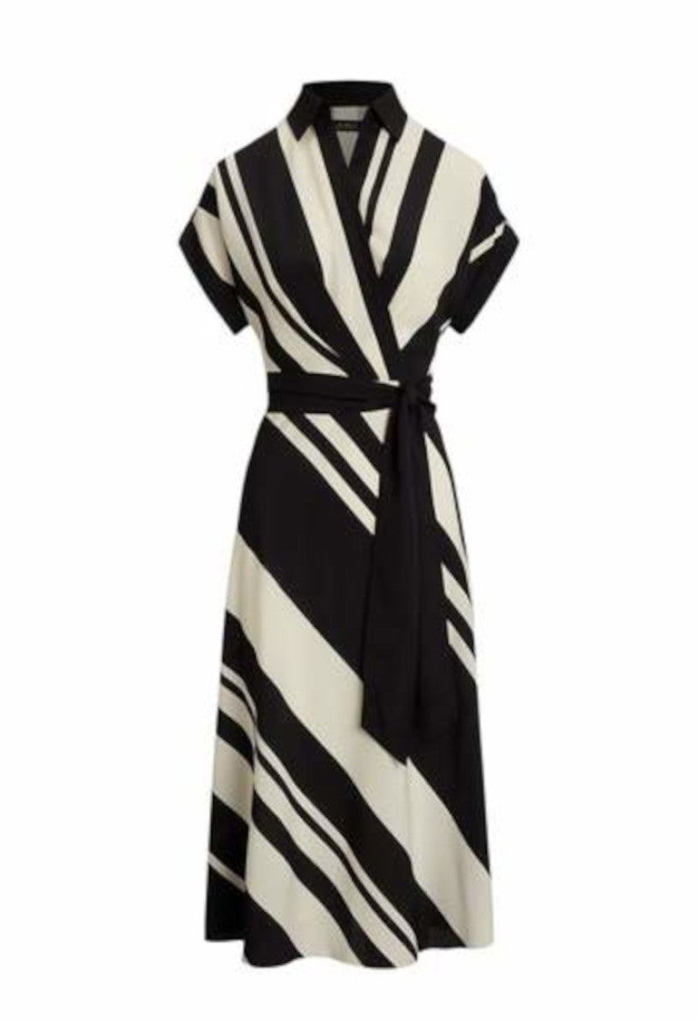 Lauren Ralph Lauren Bold Black And Cream Striped Midi Dress