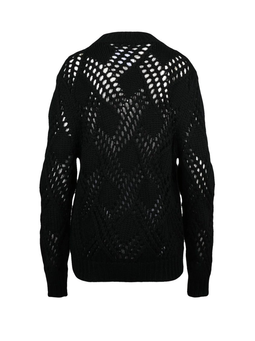 Jil Sander Virgin Wool Cable Knit Sweater With Textured Openwork Details
