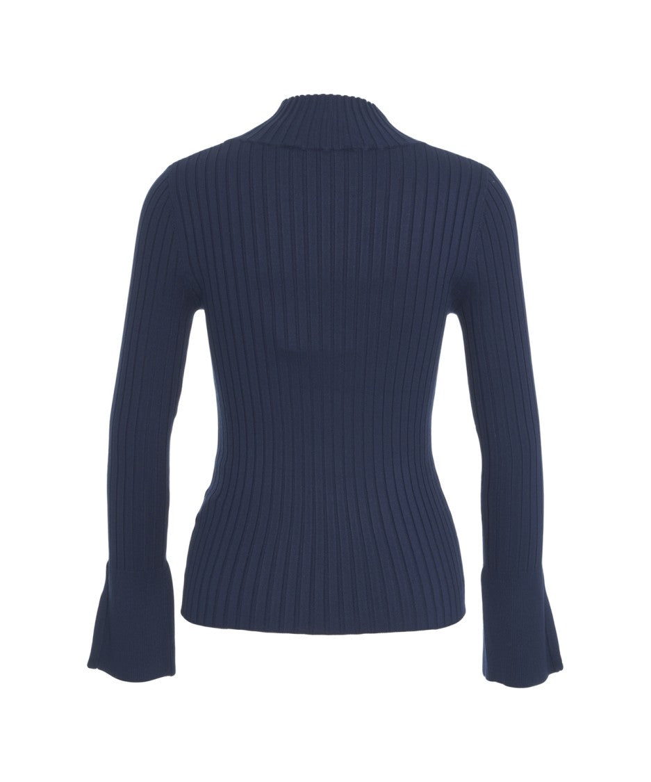 Kaos Fitted Ribbed Knit Sweater With High Neckline