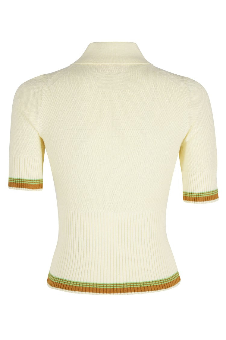 Guest In Residence Yellow Marcella Half-Zip Striped-Trim Cotton-Blend Polo Shirt