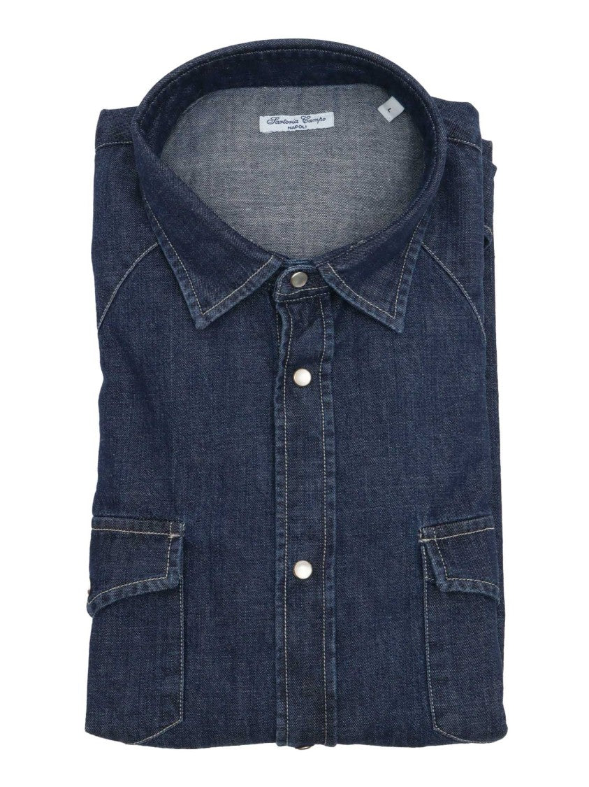 Sartoria Del Campo-Sonrisa Denim Shirt With Classic Collar And Snap Button Closure