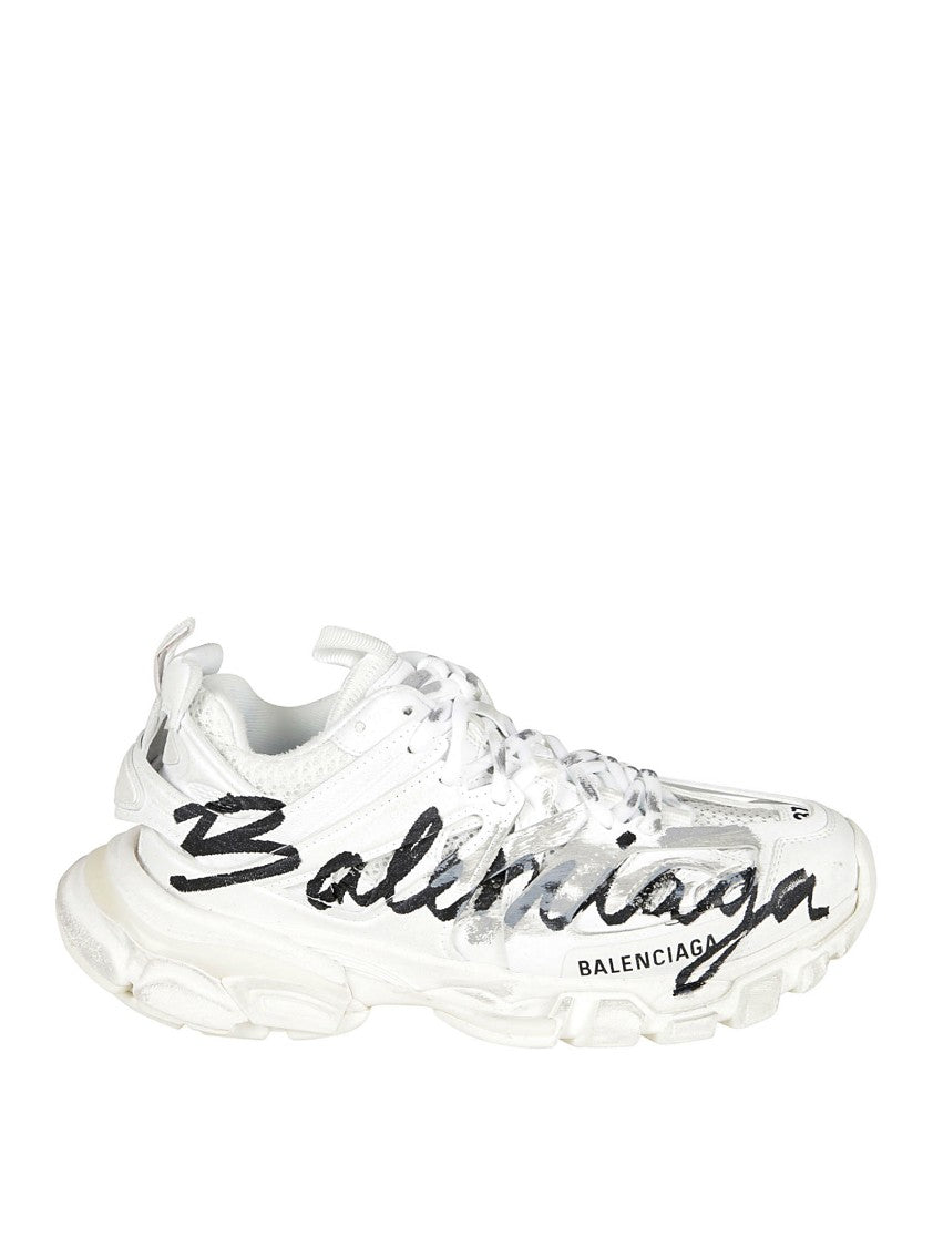 Balenciaga Panelled Mesh Sneakers With Painterly Logo Design