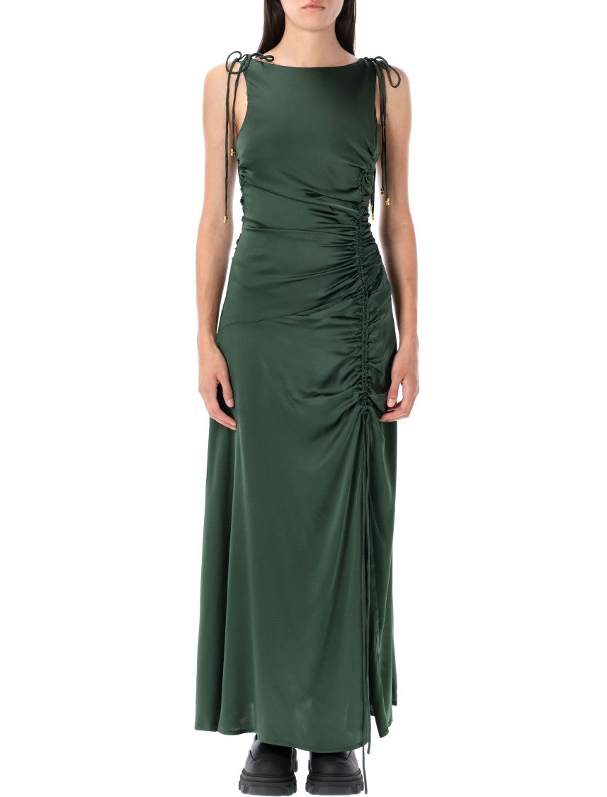 Ganni Satin Gathered Long Dress