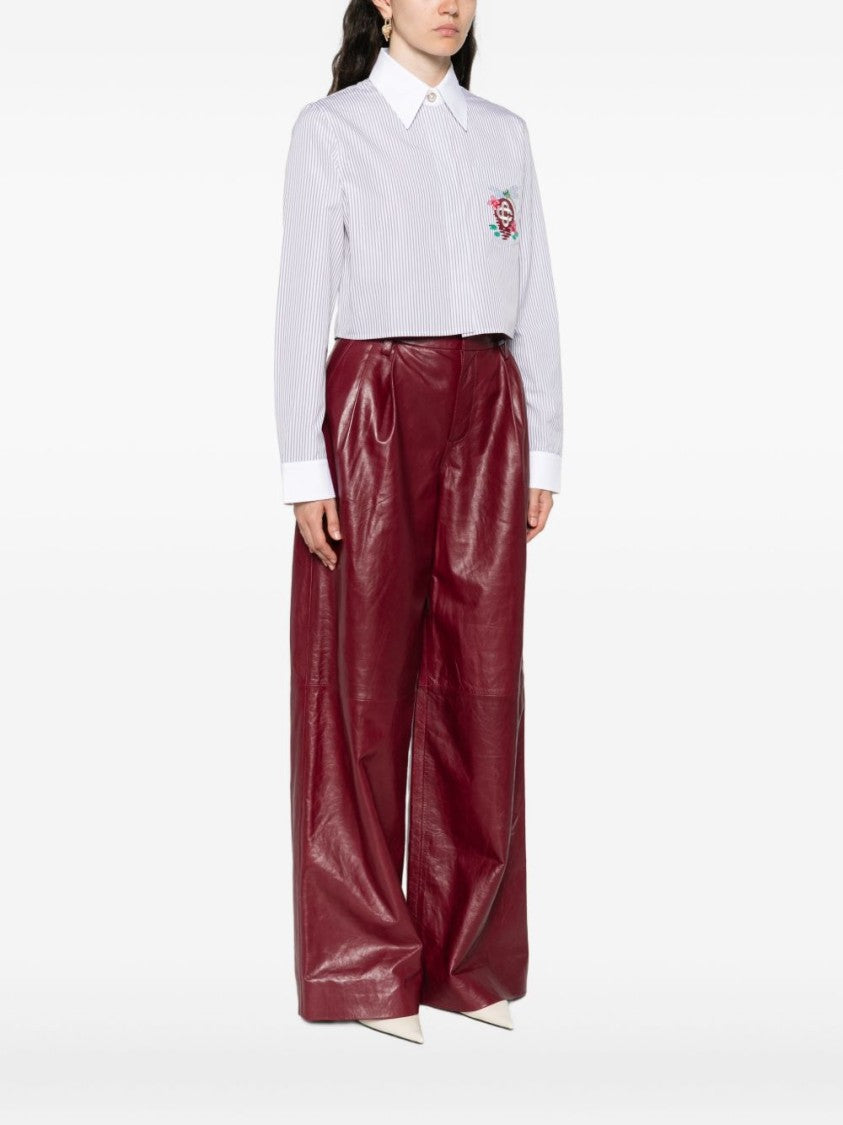 Casablanca Cropped Long-Sleeved Striped Shirt With Floral Embroidery