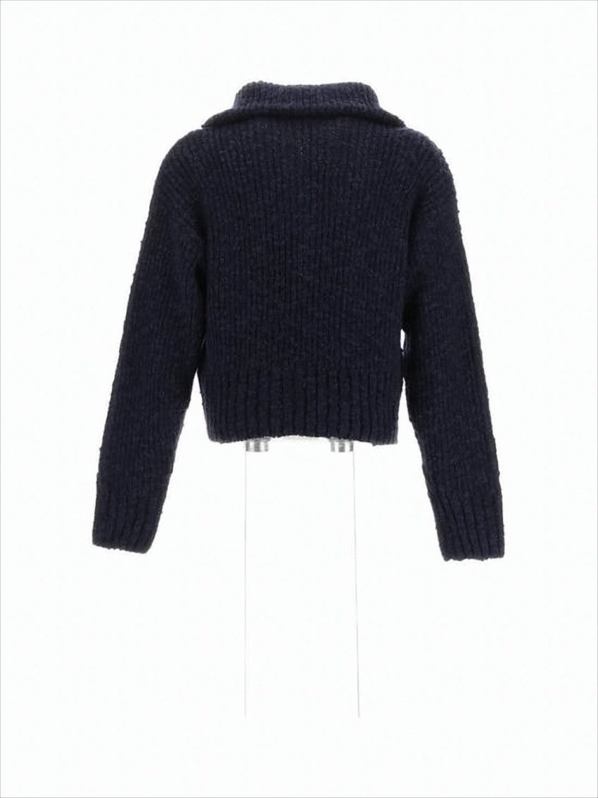 Ami Paris Half-Zip Knit Pullover With Ribbed Texture