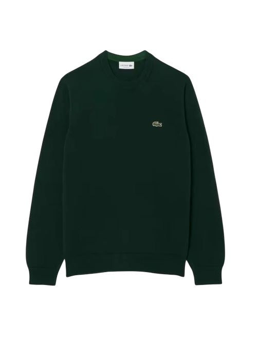 Lacoste Crewneck Knit Sweater In Deep Green Wool-Polyester Blend