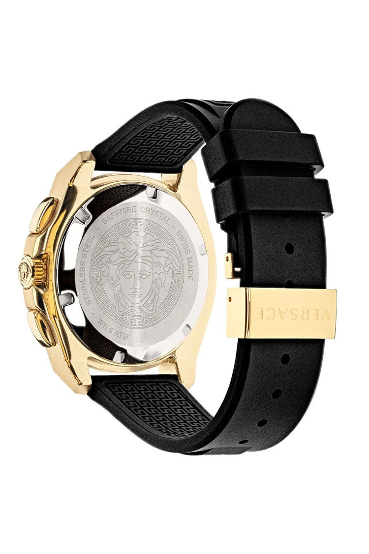 Versace Chronograph Timepiece With Gold-Tone Stainless Steel Case And Black Dial
