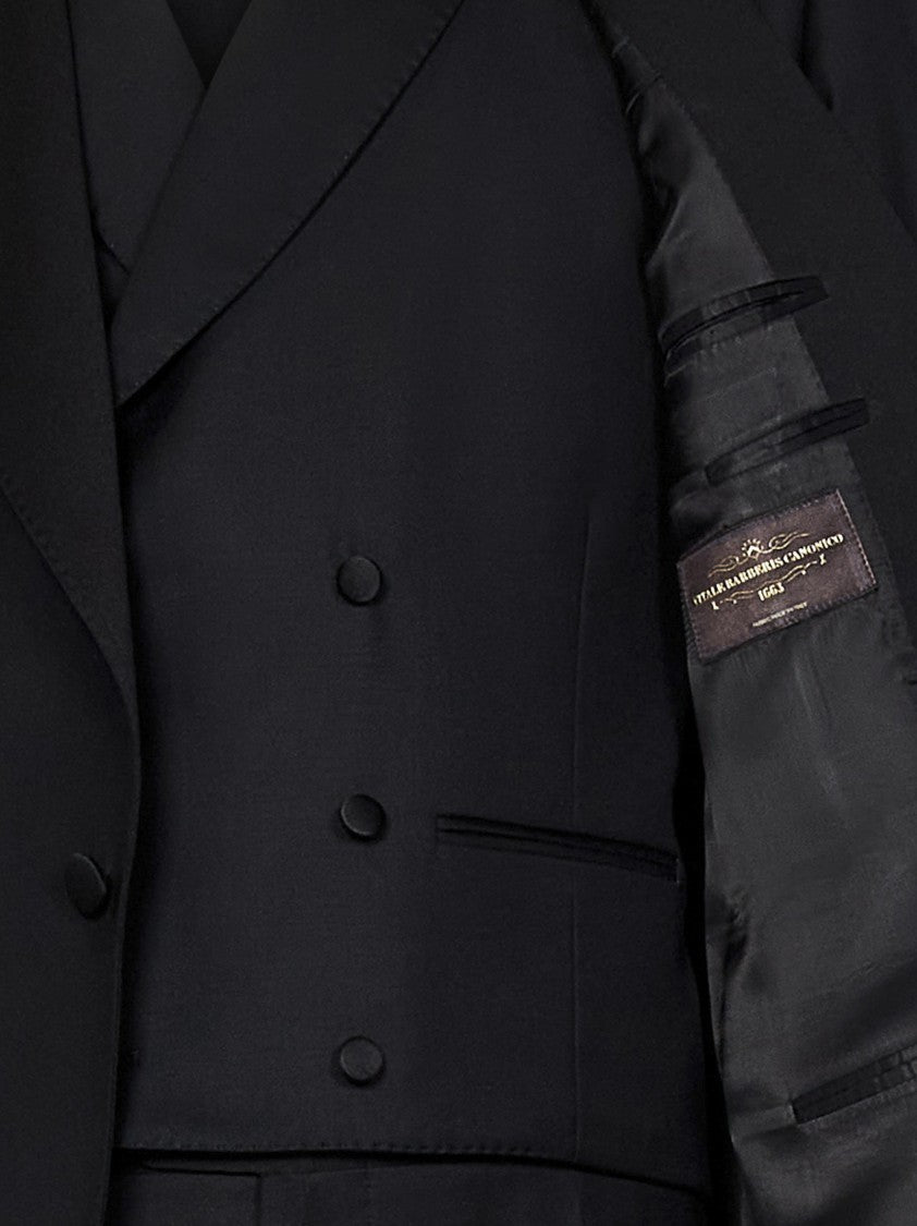 Franzese Collection Tailored Black Tuxedo Suit With Double-Breasted Design