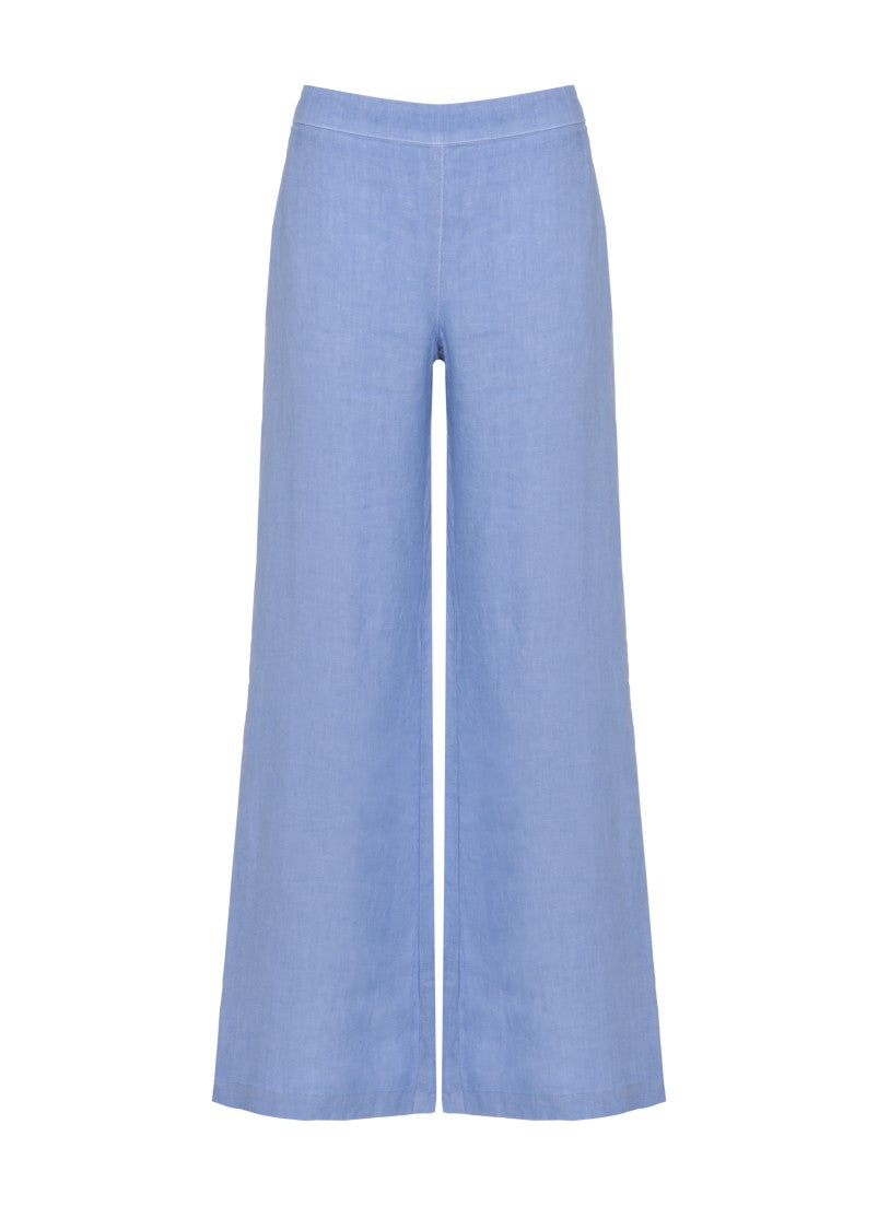 120% Lino Light Blue Elastic Waist Pants