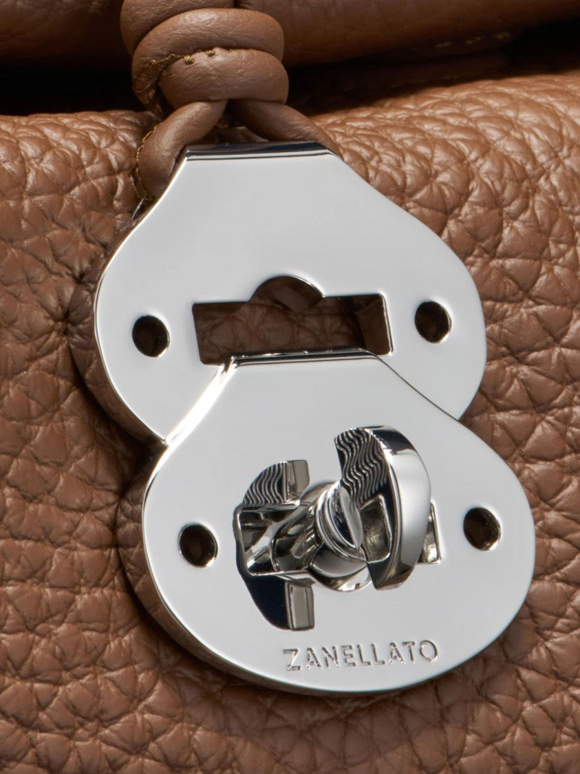Zanellato Brown Pebbled Leather Turn-Lock Shoulder Bag