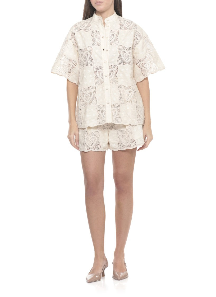 Zimmermann Beige Wanderlust Lace Cotton Shorts
