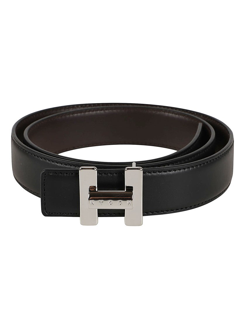 Hogan Calf Leather Metallic Buckle Belt