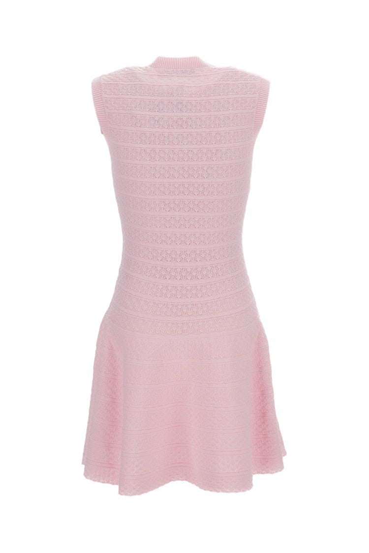 Self-Portrait Pink Pointelle Diamante Knit Mini Dress
