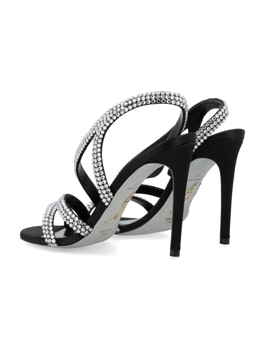 René Caovilla Crystal-Embellished Satin Sandals