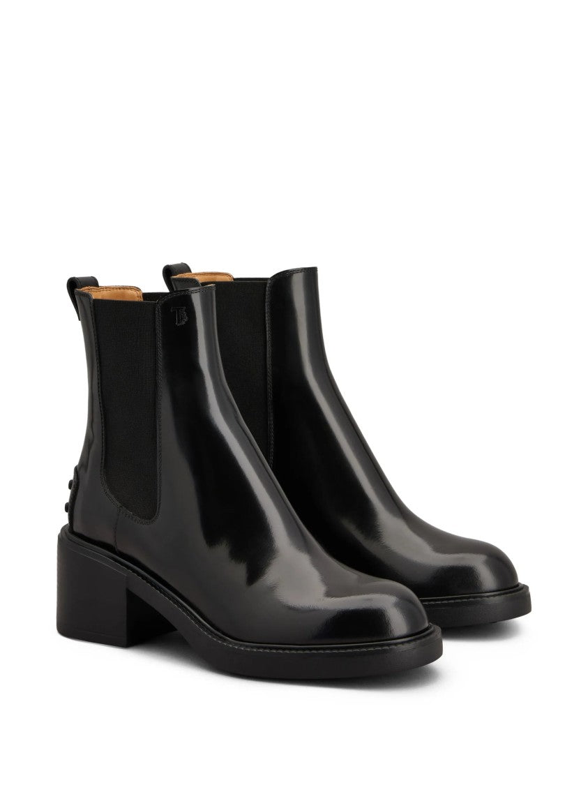 Tod's Polished Leather Ankle Boots With Elastic Side Panels